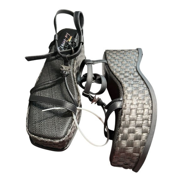 Circus by Sam Edelman Odette Black chunky basketweave wedge Strappy Ankle Buckle - Picture 9 of 14